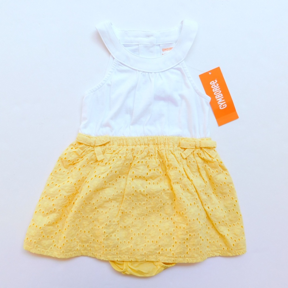 Gymboree Girl Eyelet A-line Dress Set Size 2T Yellow White Sleeveless Summer NWT